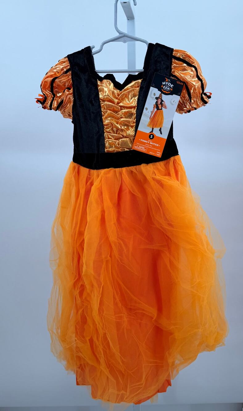 Hyde & EEK Fancy Witch Girls Costume Dress Small 6-7 Orange Black NWT No Hat
